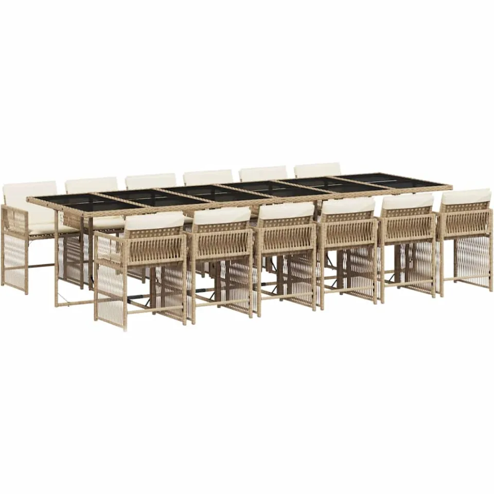 vidaXL 13-delige Tuinset met kussens poly rattan beige, foto 3