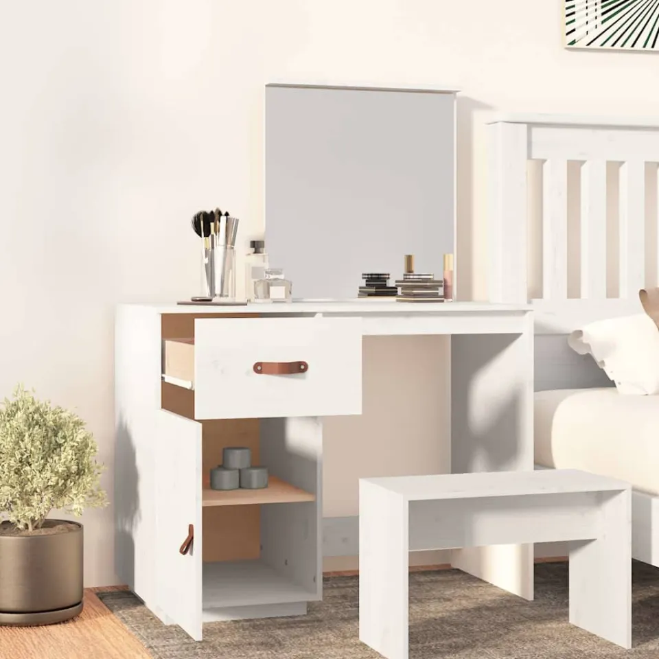 vidaXL Kaptafel 95x50x134 cm massief grenenhout wit, foto 3
