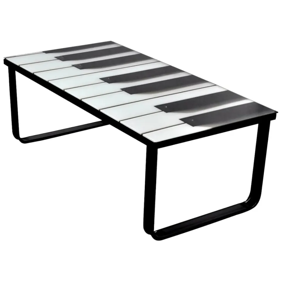 vidaXL Salontafel met piano-print glazen tafelblad meerkleurig, foto 4