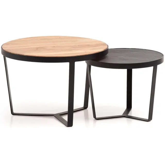Sky Style Harmony Ronde Salontafel Set Acacia / Steen Zwart / Naturel