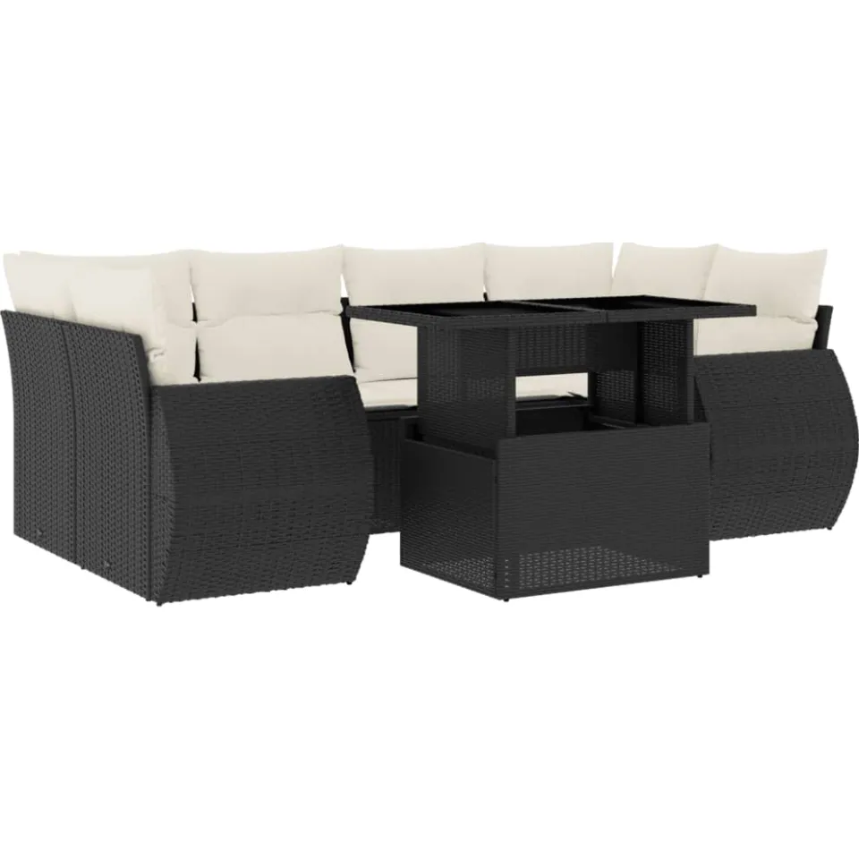 vidaXL 7-delige Loungeset met kussens poly rattan zwart, foto 3