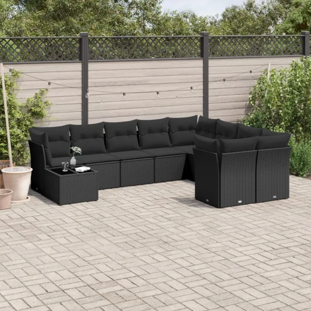 vidaXL 10-delige Loungeset met kussens poly rattan zwart, foto 2
