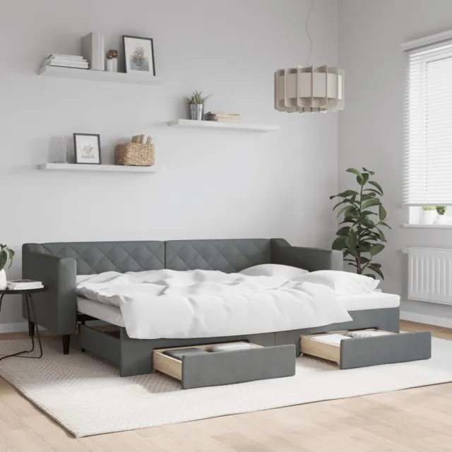 vidaXL Slaapbank onderschuifbed en lades 80x200 cm stof donkergrijs grijs