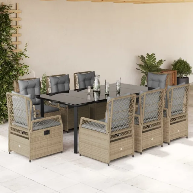 vidaXL 9-delige Tuinset met kussens poly rattan beige, foto 2