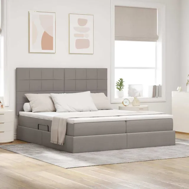 vidaXL Opslag bed met hoofdeinde met opslag Taupe 200 x 200 cm Stof