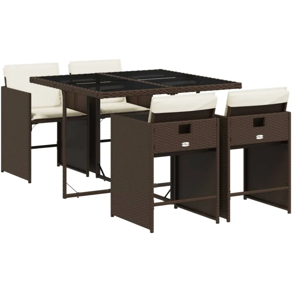 vidaXL 5-delige Tuinset met kussens poly rattan bruin, foto 3