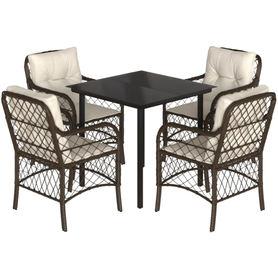 vidaXL 5-delige Tuinset met kussens poly rattan bruin, foto 3