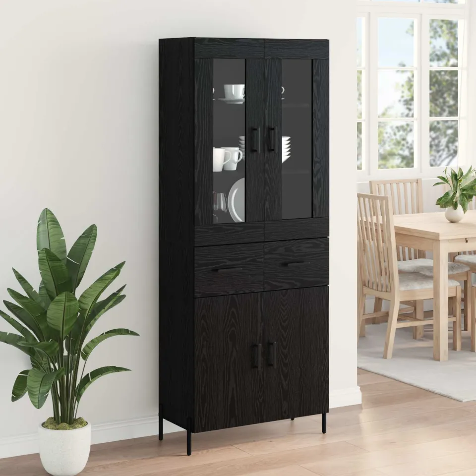 vidaXL Highboard Zwart Eiken 69,5 x 34 x 180 cm Bewerkt hout, foto 4