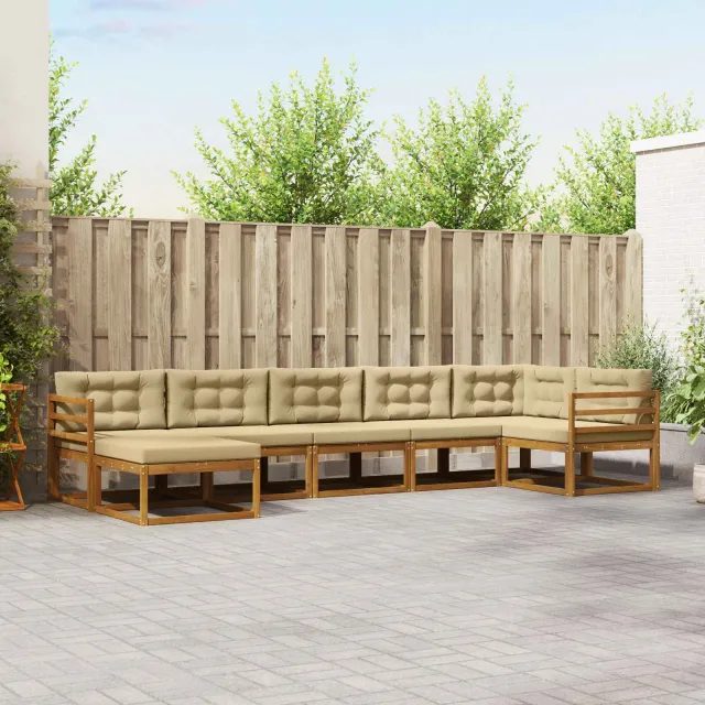 vidaXL Buiten bankenset 7 st 7-zits Natuurlijk en Beige