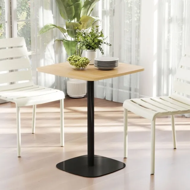 MEUNIQ vierkante eettafel 60 x 60 x 75 cm voor 2 personen, kleine keukentafel met gelakt tafelblad, stalen onderstel en afgeronde hoeken, voor keuken, eetkamer of woonkamer Naturel hout
