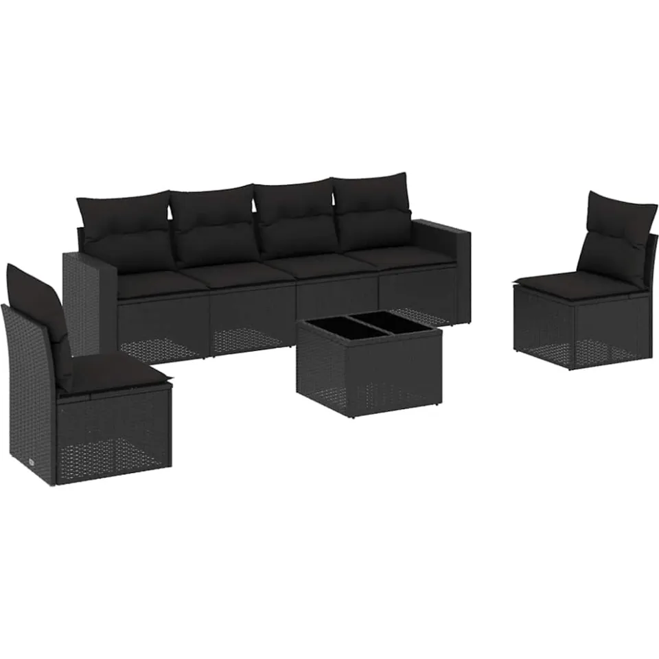 vidaXL 7-delige Loungeset met kussens poly rattan zwart