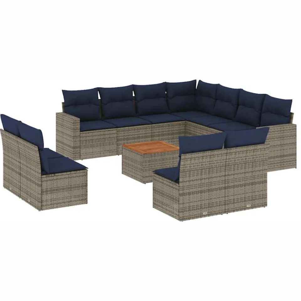 vidaXL 12-delige Loungeset met kussens poly rattan grijs, foto 3
