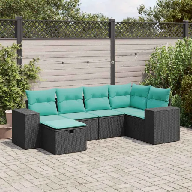 vidaXL 6-delige Loungeset met kussens poly rattan zwart, foto 2