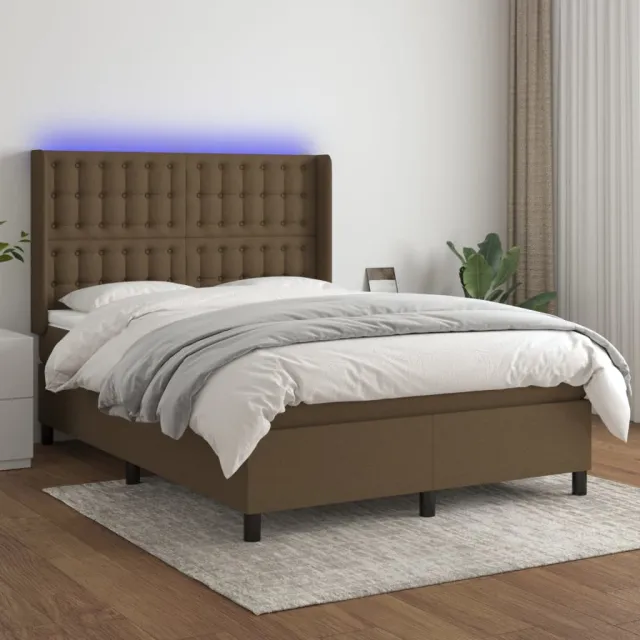 vidaXL Boxspring met matras en LED stof donkerbruin 140x190 cm bruin