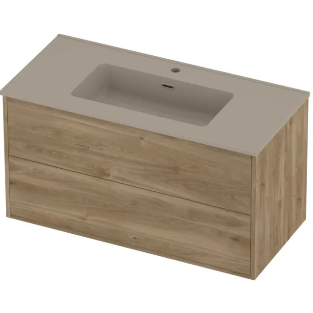 Proline Tribute Badmeubelset Porselein Elegant In Kader 100x46x54 cm Mat Crème Cotton Cider Oak Eiken