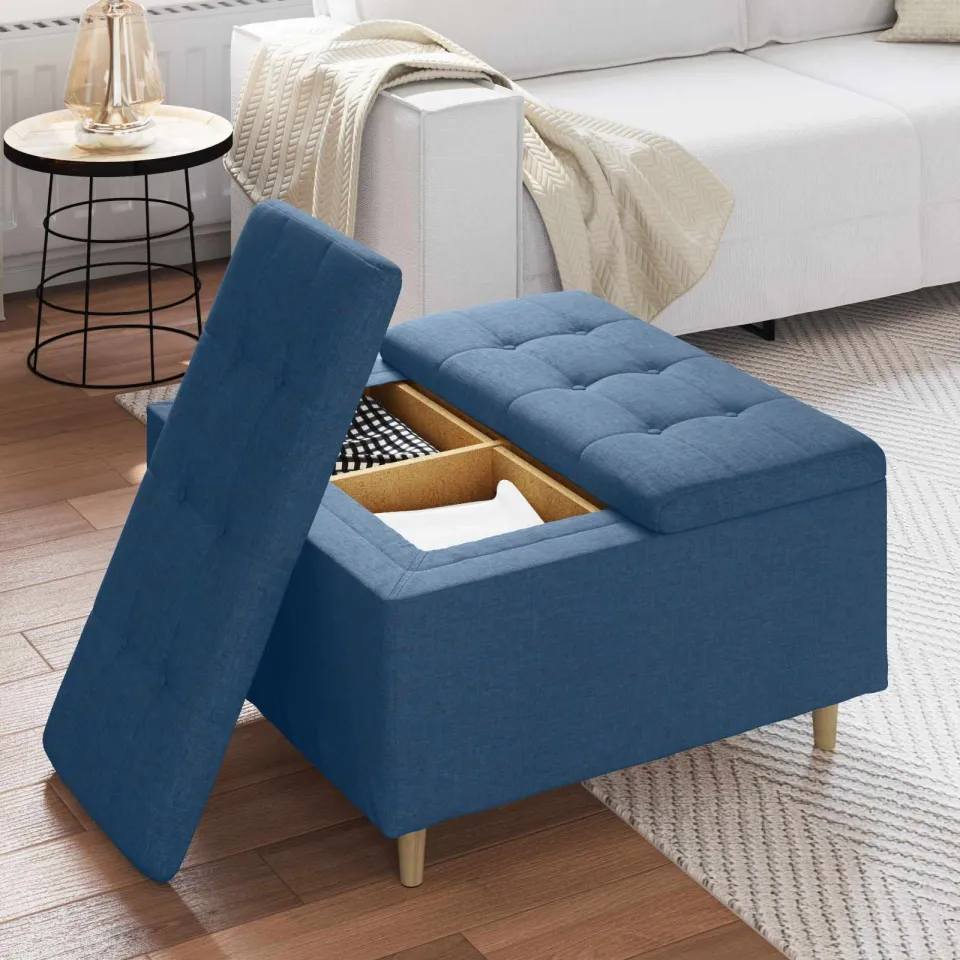 vidaXL Ottoman met Opbergruimte Blauw 80 x 80 x 45 cm Stof, foto 4