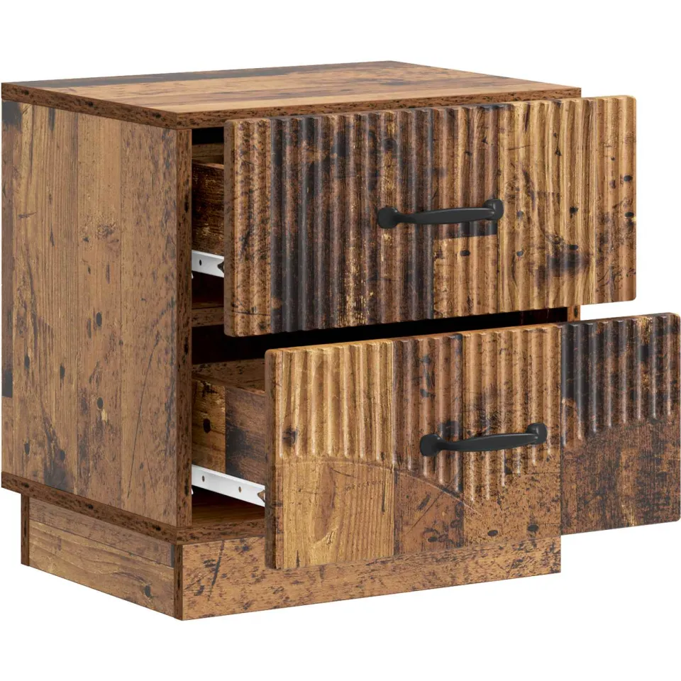 vidaXL Nachtkastje met lade Oud hout 43 x 34,5 x 44,5 cm Bewerkt hout bruin, foto 3