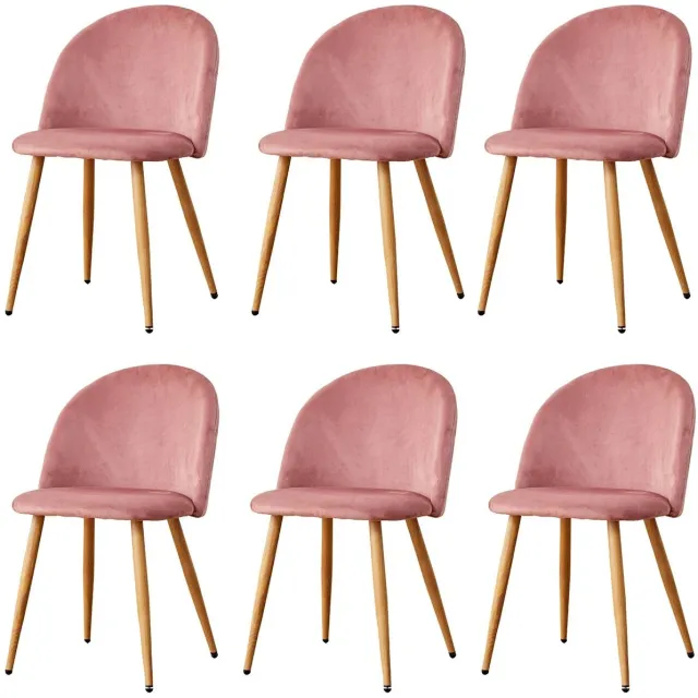 Whoopr® Set van 6 Eetkamerstoelen - Zacht Fluwelen Bekleding met Metalen Poten - Stoelen - Geschikt voor Keuken, Eetkamer, Woonkamer en Lounge - 43 x 48 x 80 cm - Velvet - Roze