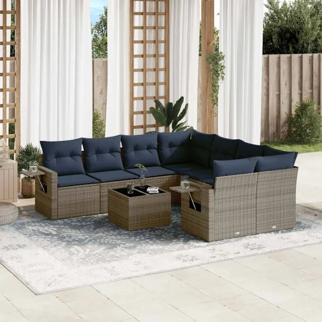 vidaXL 9-delige tuinbankset met kussens, grijs polyrotan, foto 2