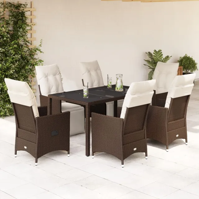 vidaXL 7-delige Bistroset met kussens poly rattan bruin, foto 2