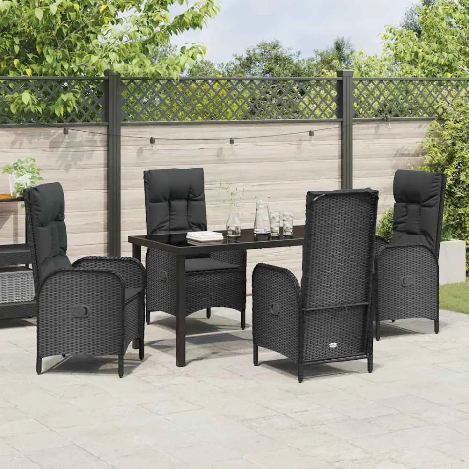 vidaXL Tuin eettafelset 5 st Zwart poly rattan, foto 3