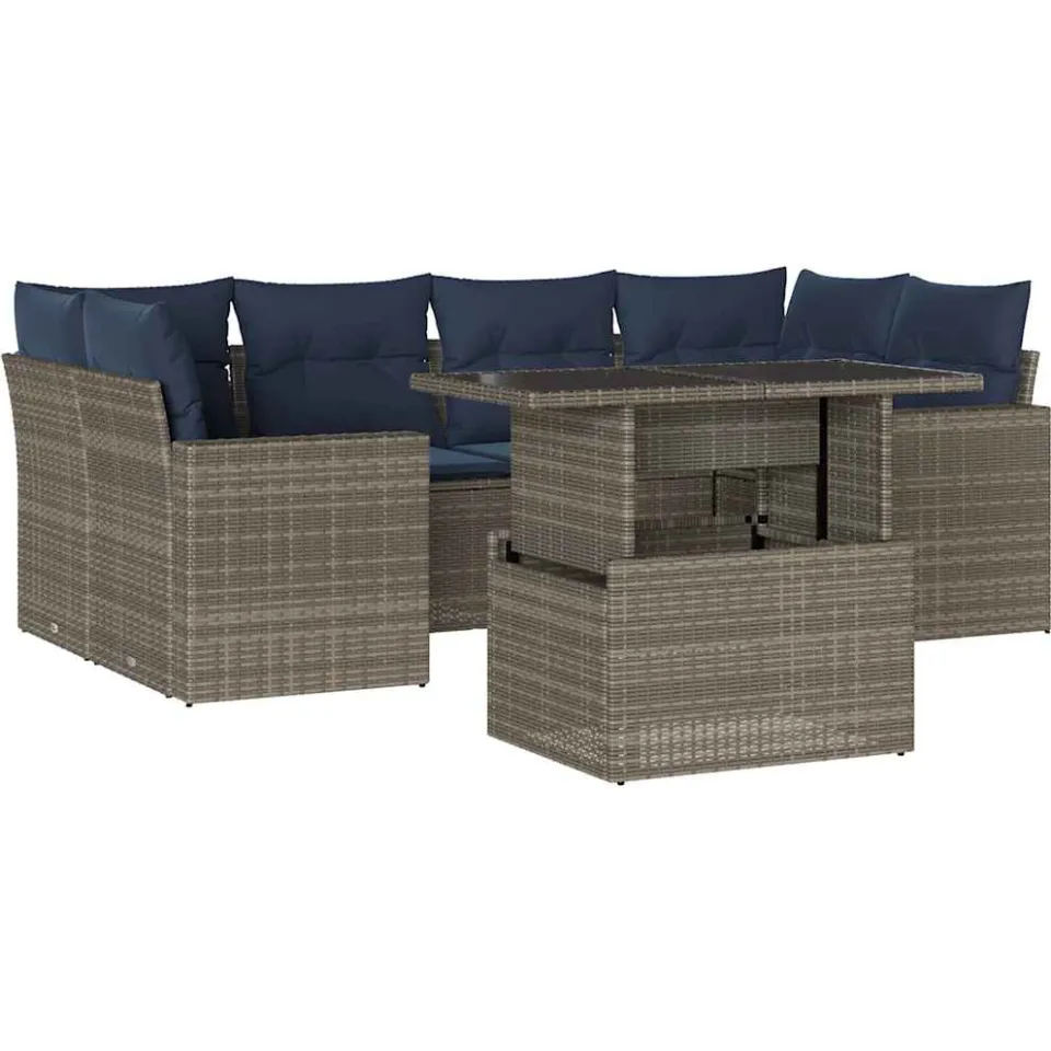 vidaXL 7-delige tuinbankset met kussens, grijs polyrotan, foto 3