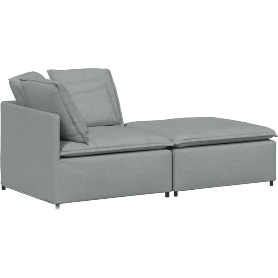 vidaXL Modulaire bank met voetenbank en kussens stof lichtgrijs grijs, foto 3