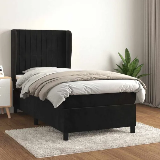 vidaXL Boxspring met matras fluweel zwart 100x200 cm