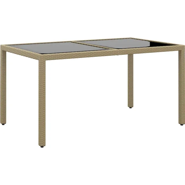 vidaXL Tuintafel 150x90x75 cm gehard glas en poly rattan beige, foto 2