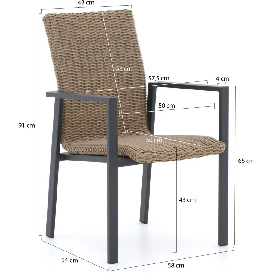 Manifesto Furniture Manifesto Villongo/Canzo 80cm dining tuinset 5-delig stapelbaar inklapbaar taupe, foto 2