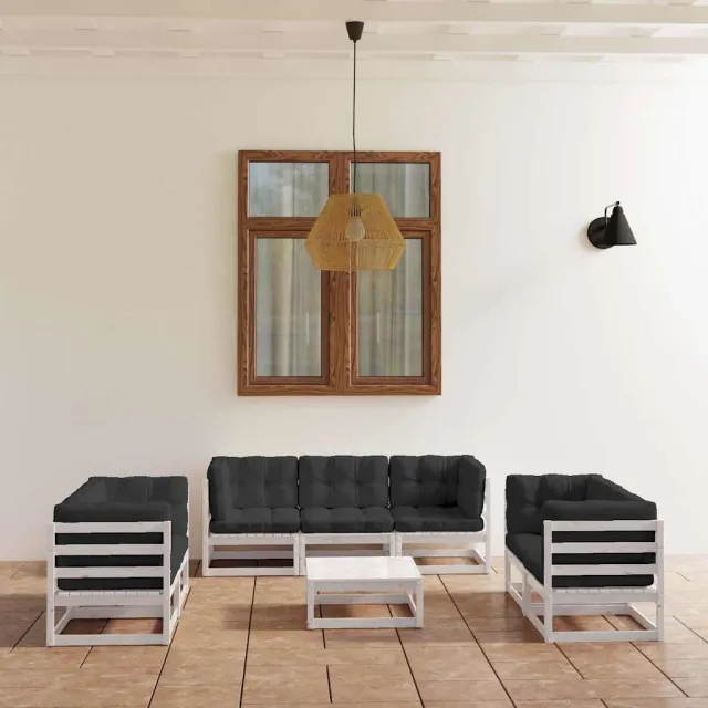 vidaXL 8-delige Loungeset met kussens massief grenenhout wit, foto 2