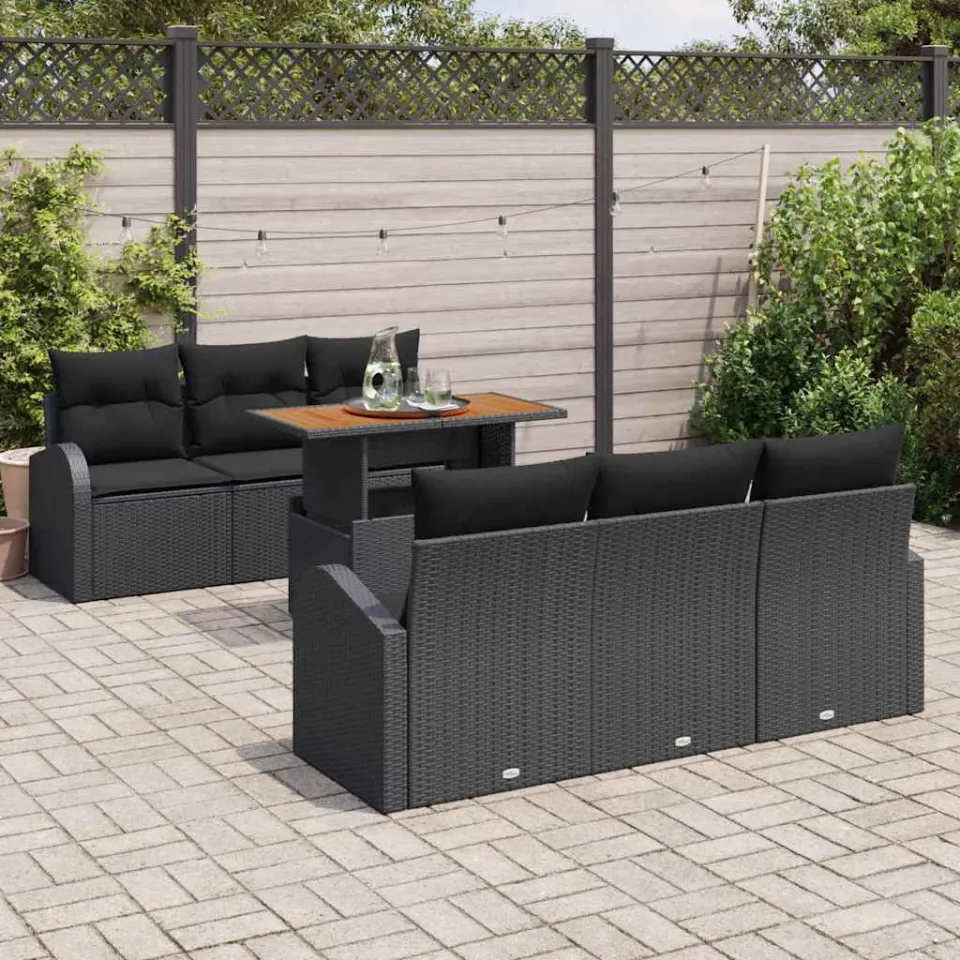 vidaXL Tuin Sofa Set 7 st Zwart Poly riet, foto 3