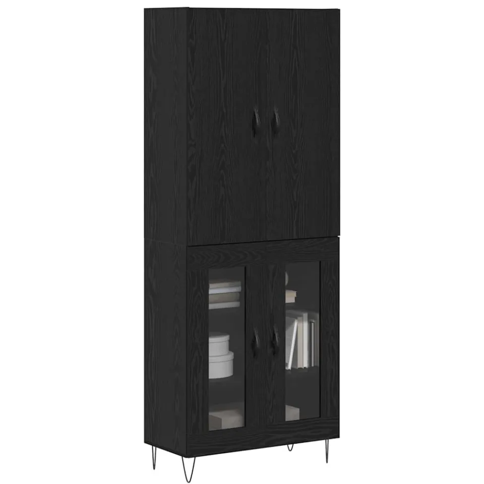 vidaXL Hoge kast 2 st Zwart Eiken 69,5 x 34 x 180 cm Bewerkt hout