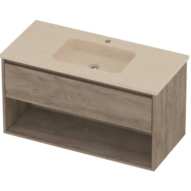 Proline Rollo Badmeubelset Hardsteen Elegant 1 Gat Schap 100x46x54 cm Sand Stone Raw Oak Eiken