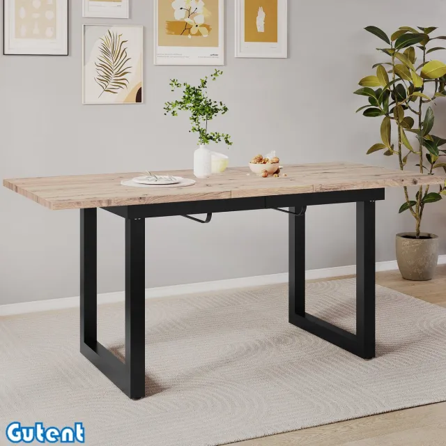 Gutent Uitschuifbare eettafel-L140/180*B80*H75-Industriële stijl-Rechthoekig-Iron eettafel-MDF-Eiken+Zwart