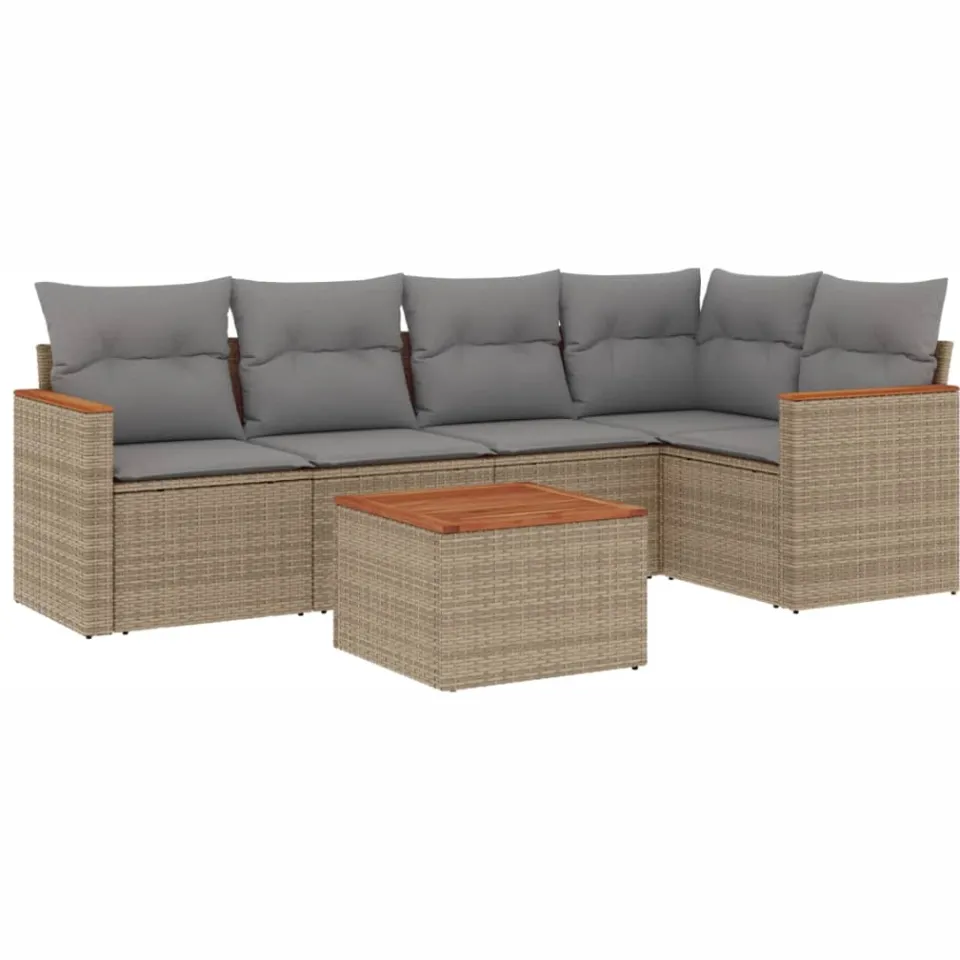 vidaXL 6-delige Loungeset met kussens poly rattan beige