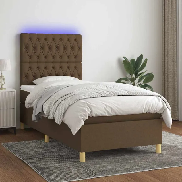 vidaXL Boxspring met matras en LED stof donkerbruin 90x190 cm bruin