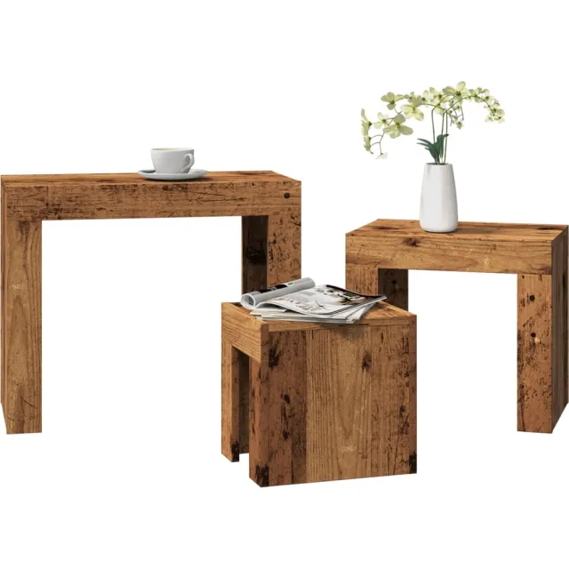 vidaXL 3-delige Tafeltjesset bewerkt hout oud houtkleurig bruin, foto 2