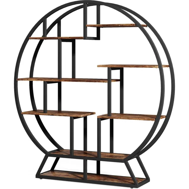 C. , R. E. CORE Boekenkast - Accessoireskast - Met 8 open planken - Rond design - Industriële stijl - 150x30x159cm - Rustiek Bruin