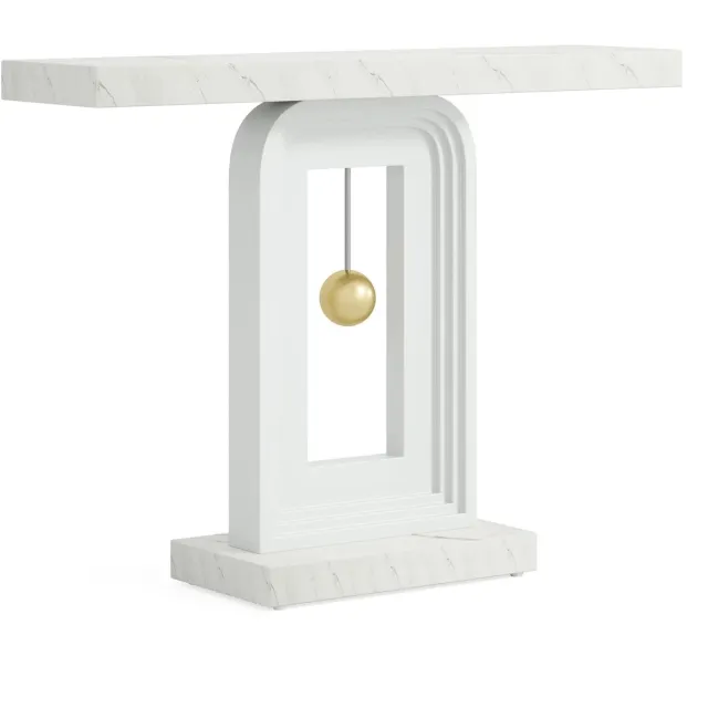 STILVORA Consoletafel - Smal Modern Design Met Geometrische Basis - Voor Hal En Woonkamer - MDF En Marmerlook - 100 Cm - Wit Bruin