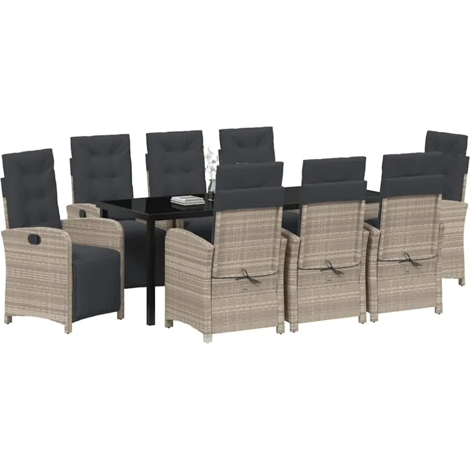 vidaXL Tuin eettafelset 9 st Lichtgrijs poly rattan