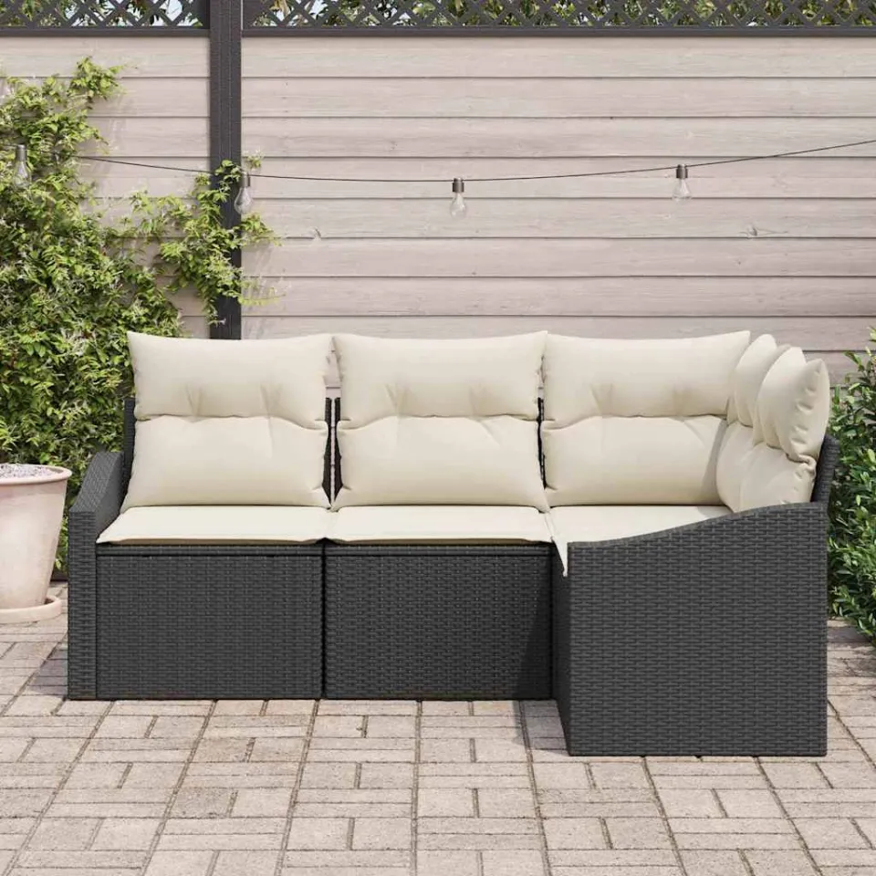 vidaXL Tuinbankenset 4 st Zwart en Wit poly rattan, foto 3
