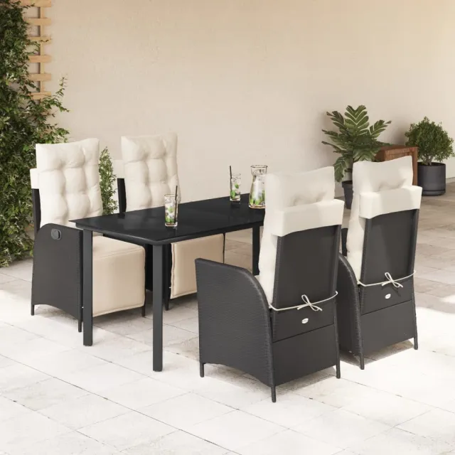 vidaXL 5-delige Tuinset met kussens poly rattan zwart, foto 2