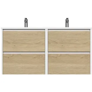Tiger Badmeubelset Reverse 120cm - Naturel Eik Mat - Met 4 Lades - Met Hoogglans Witte Wastafel