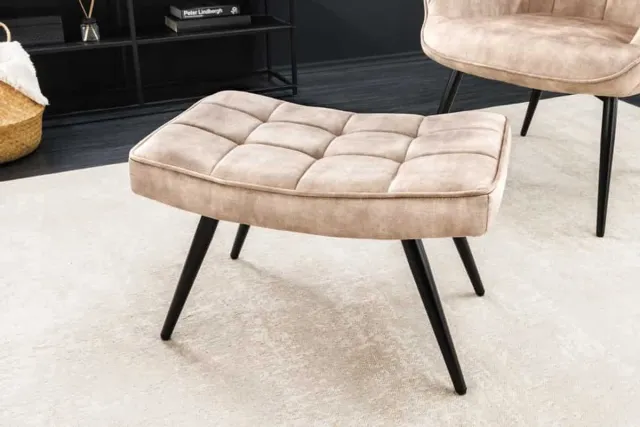 Invicta Interior Moderne kruk SCANDINAVIA champagne fluwelen zwarte metalen poten voetenbank - 44027 Zie omschrijving