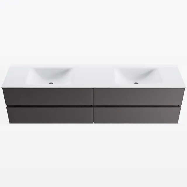 Mondiaz VICA 190cm badmeubel onderkast Dark Grey 4 lades. Wastafel CLOUD dubbel zonder kraangat, kleur Talc.