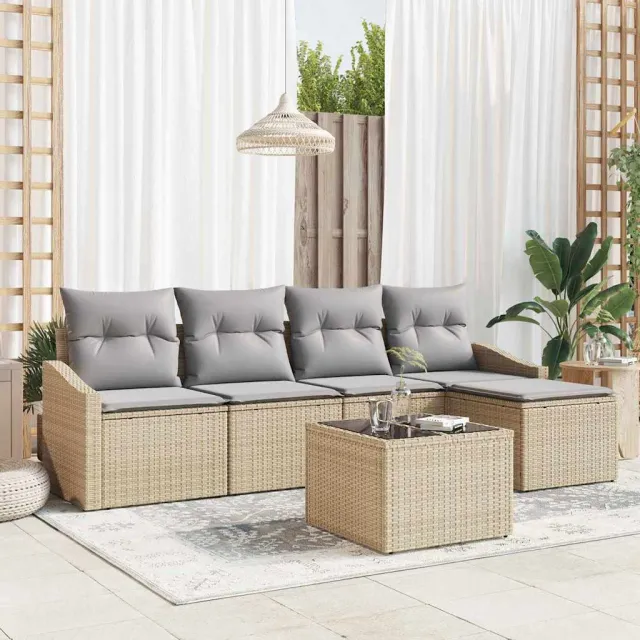 vidaXL Bankstel 6 st Beige en Licht Grijs poly rattan, foto 2
