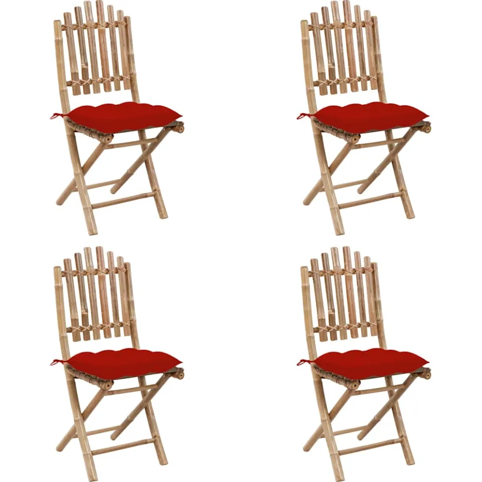 vidaXL 5-delige Tuinset inklapbaar met kussens bamboe rood, foto 2
