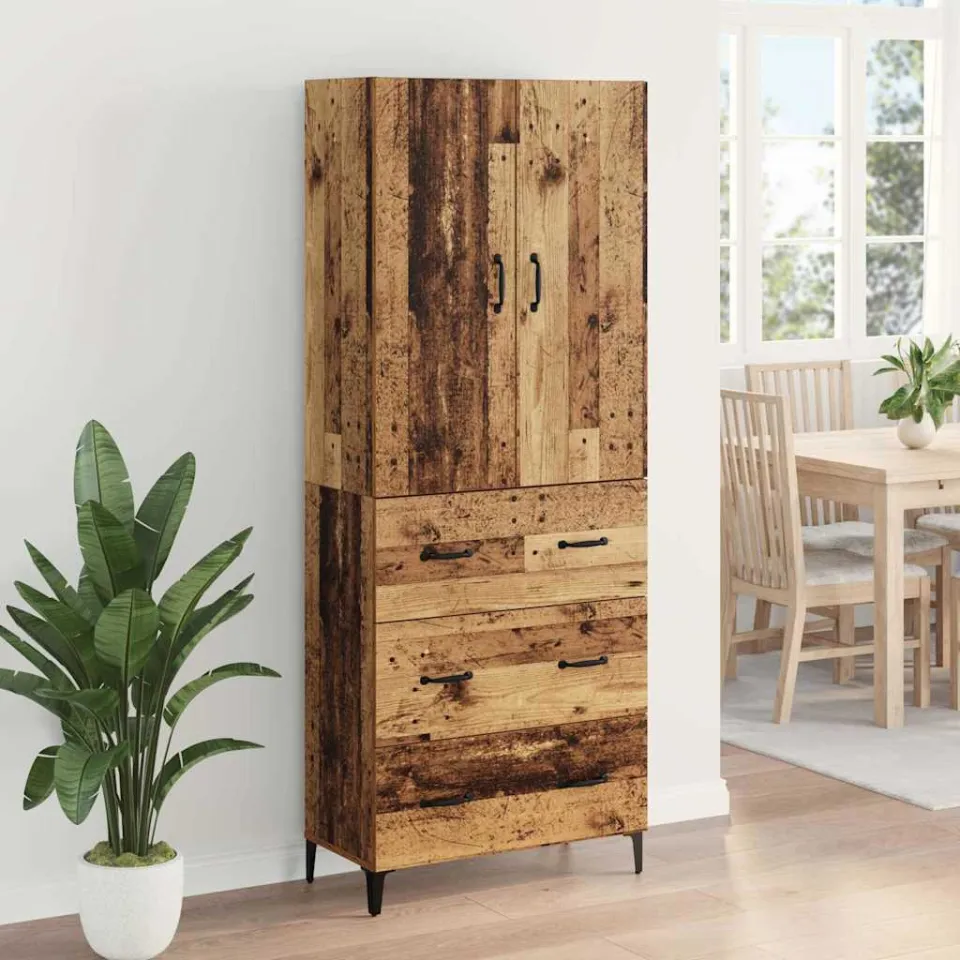vidaXL Highboard Oud Hout 69,5 x 34 x 180 cm Bewerkt hout bruin, foto 4