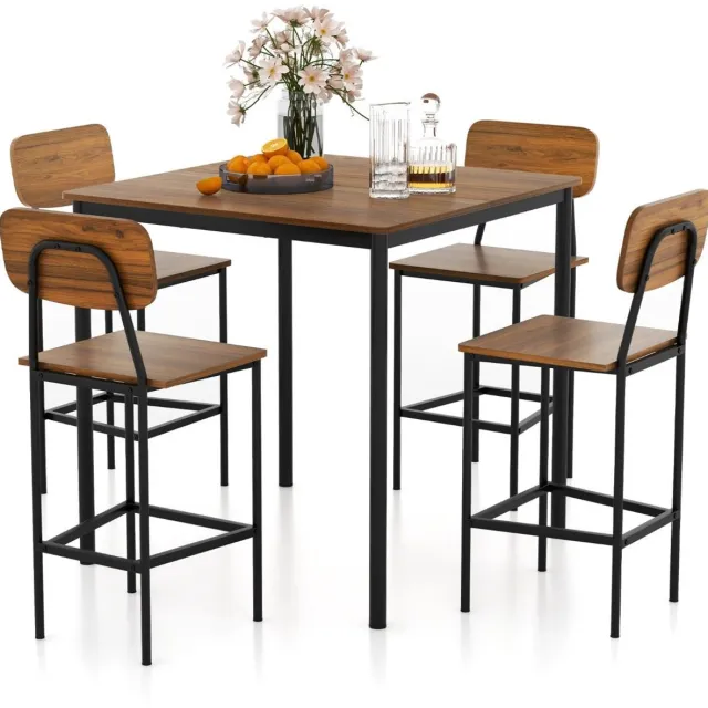 GranMaison Bartafel keuken - Bartafel Set - Barkruk - Barstoel - Keukenstoel - Voetsteun - Donkerbruin